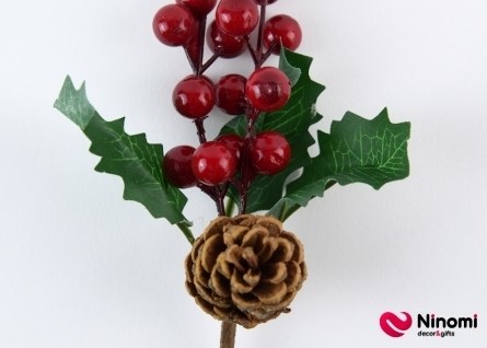 Декор Веточка с ягодами и шишкой - Фото