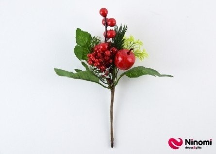 Декор Веточка с красным яблоком и ягодами калины - Фото