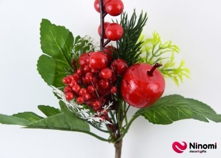 Декор Веточка с красным яблоком и ягодами калины - Фото