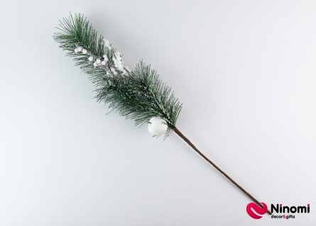 Декор Веточка Хвои в снегу с белым яблоком - Фото