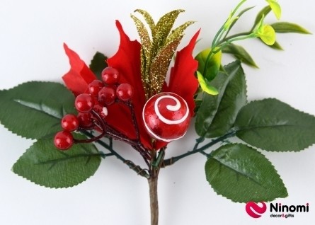 Декор Веточка Рождественника с золотой лилией и ягодами