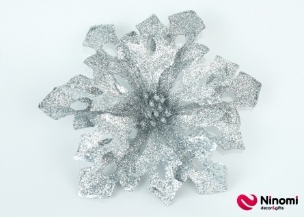 Декоративный цветок серебряный с глиттером - Фото