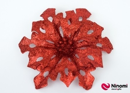 Декоративный цветок красный с глиттером - Фото