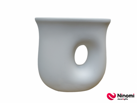 керамическая ваза с отверстием белая S - Фото