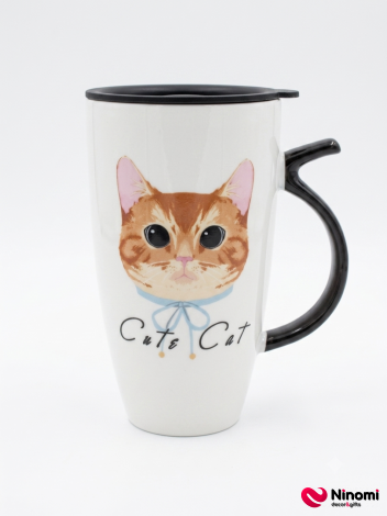 Керамическая кружка с прижимной крышкой «Cute Cat» #1