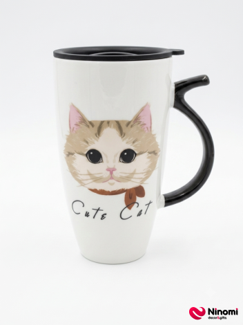 Керамическая кружка с прижимной крышкой «Cute Cat» #2