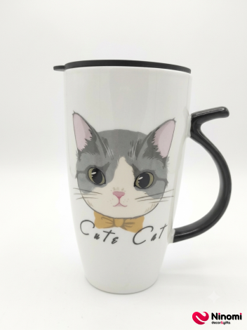 Керамическая кружка с прижимной крышкой «Cute Cat» #3
