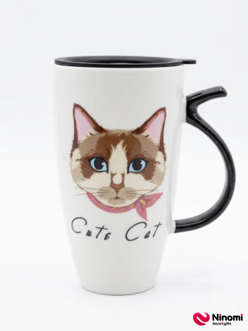 Керамическая кружка с прижимной крышкой «Cute Cat» #4