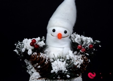 Новогодняя композиция "Снеговик на пне" - Фото