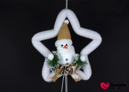 Декор подвесной "Снеговик на звезде" - Фото