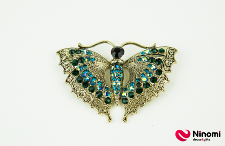 Брошка «Метелик зі смарагдами» - Фото