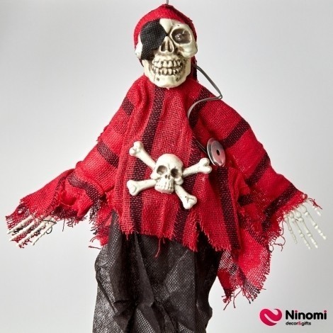 Подвесной декор Скелет "Пират в красном с мигающими глазами и со звуком" - Фото