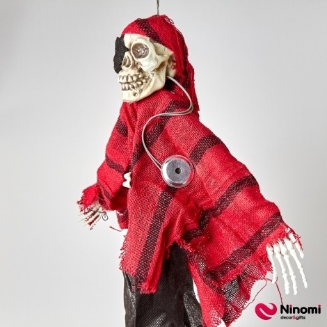 Подвесной декор Скелет "Пират в красном с мигающими глазами и со звуком" - Фото