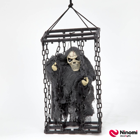 Анимированный декор «Скелет в клетке черный - Фото